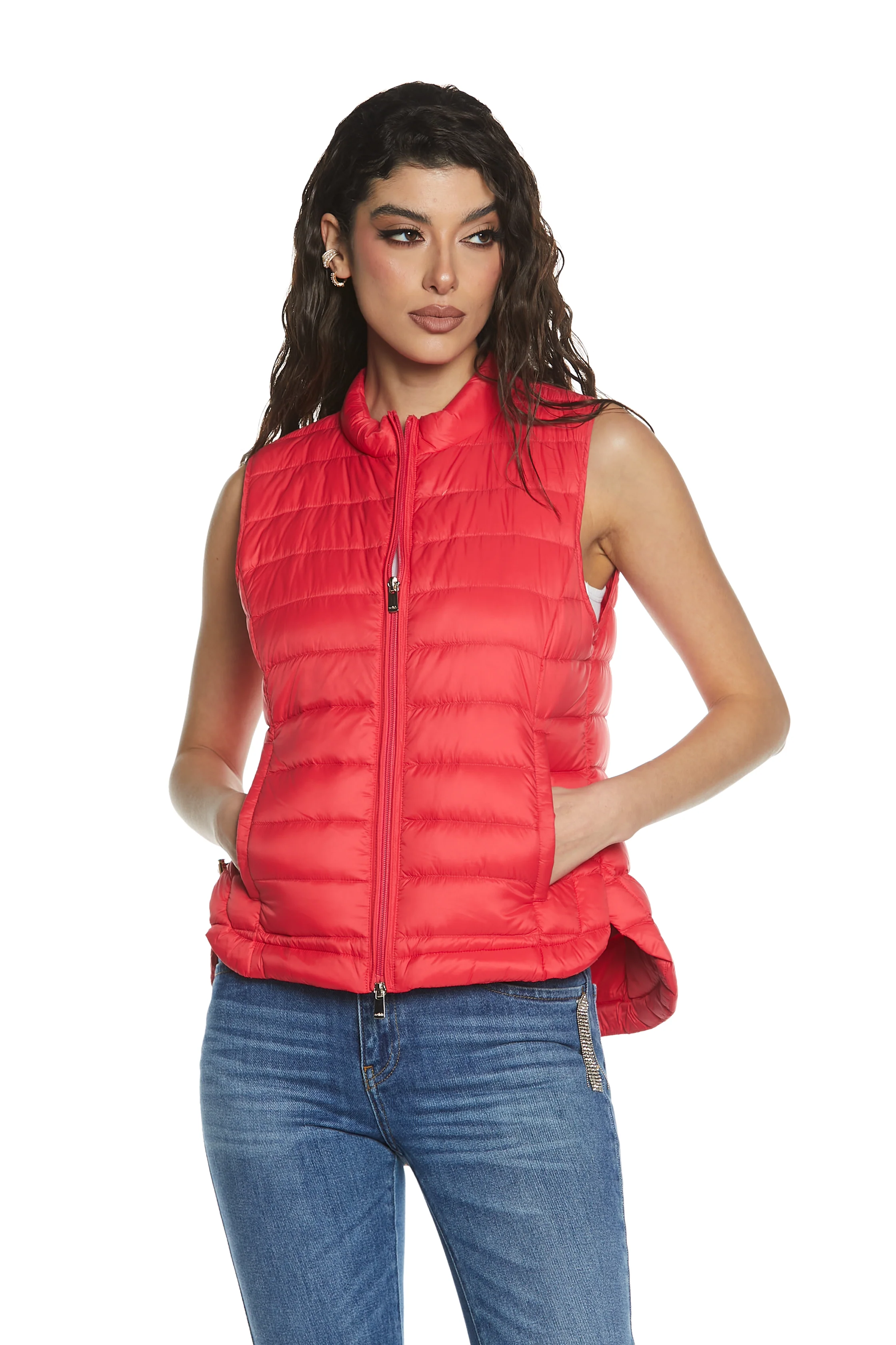 Giubbino GYALANA smanicato con zip più tasche più coulisse asimmetrico piumino superlight - Image 2