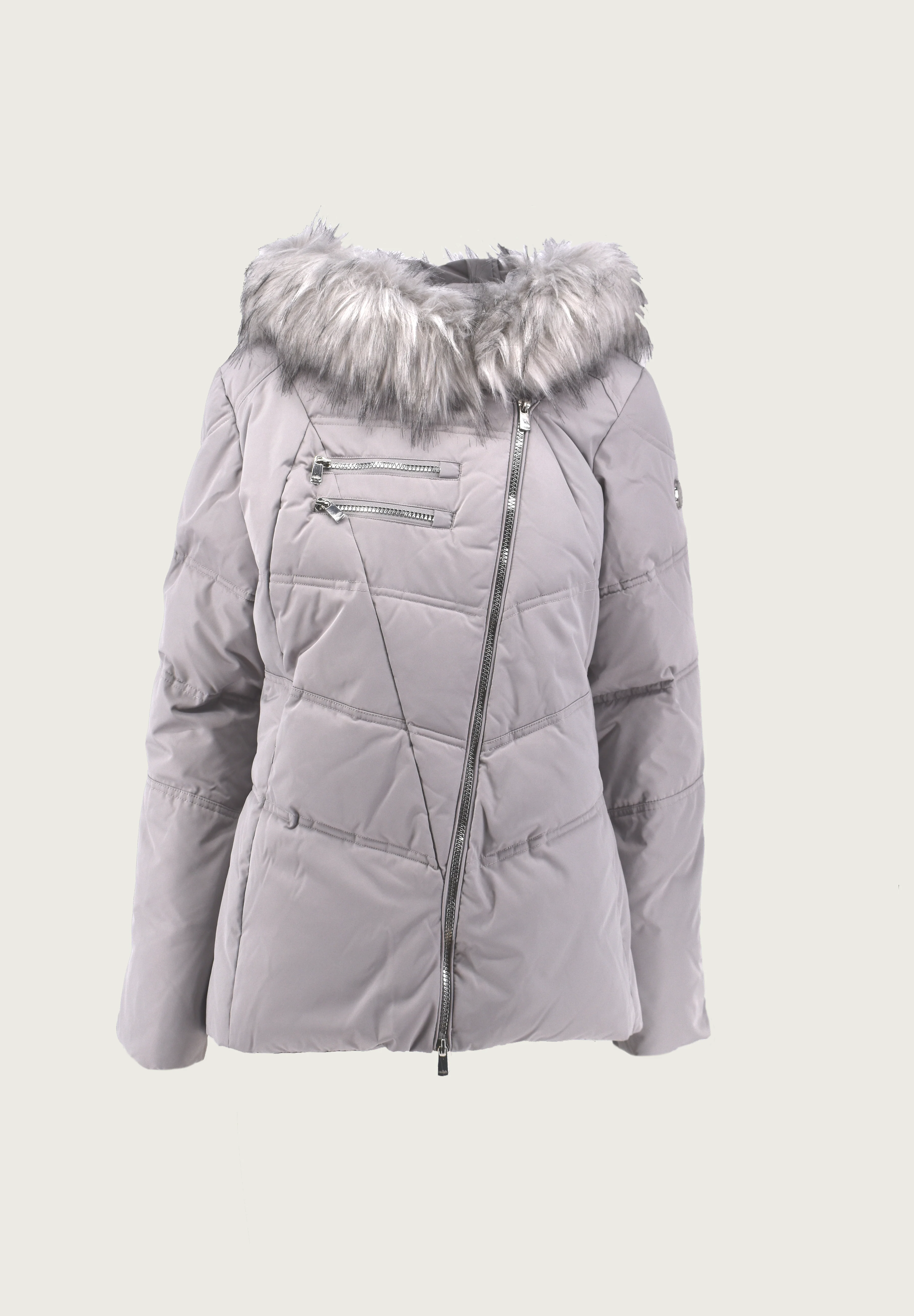 Piumino PYLET_ZIP con tasche e zip trasversale e cappuccio con ecopelliccia - Image 7