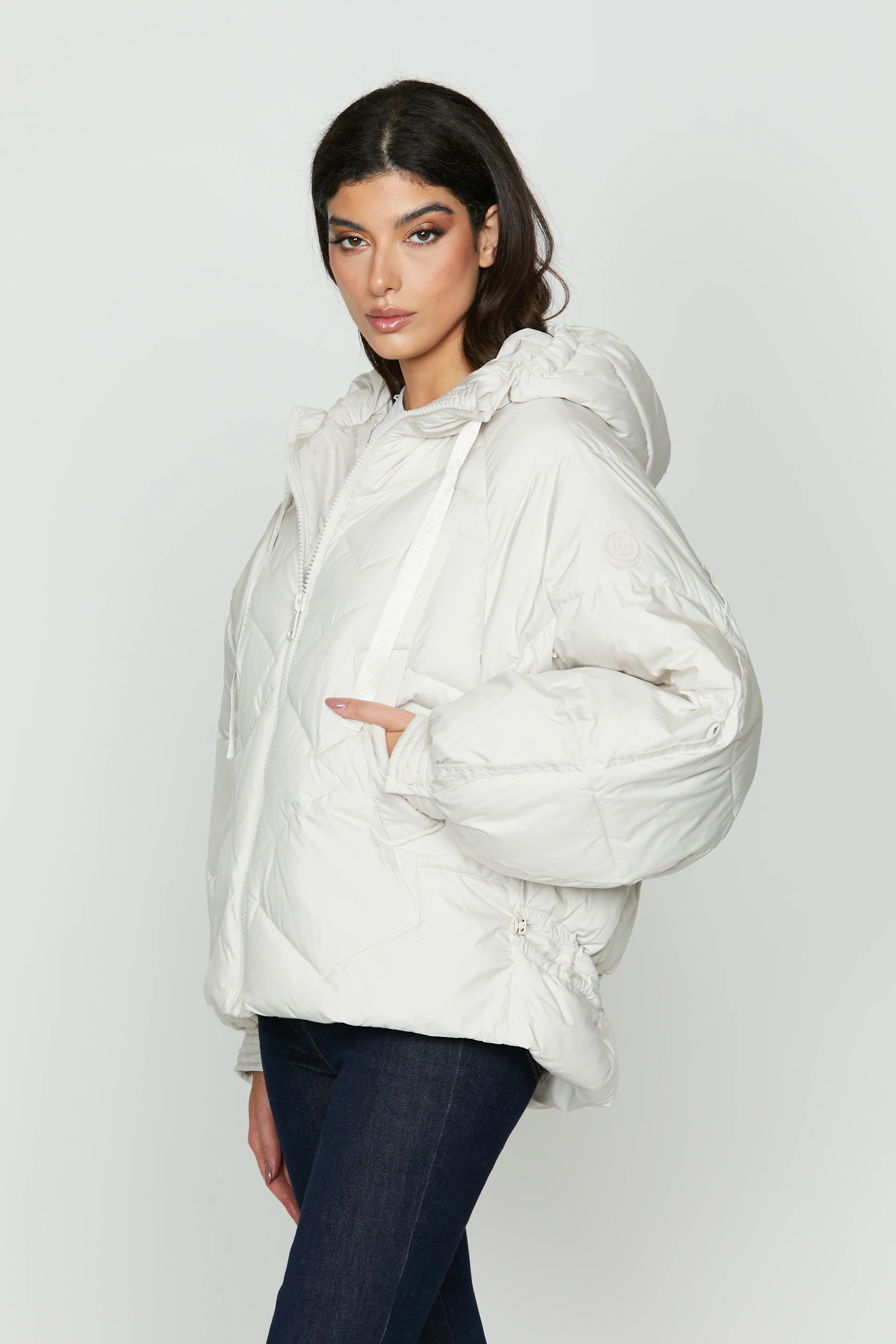 Piumino TEVARI manica lunga raglan con cappuccio più tasche più zip più coulisse - Image 2