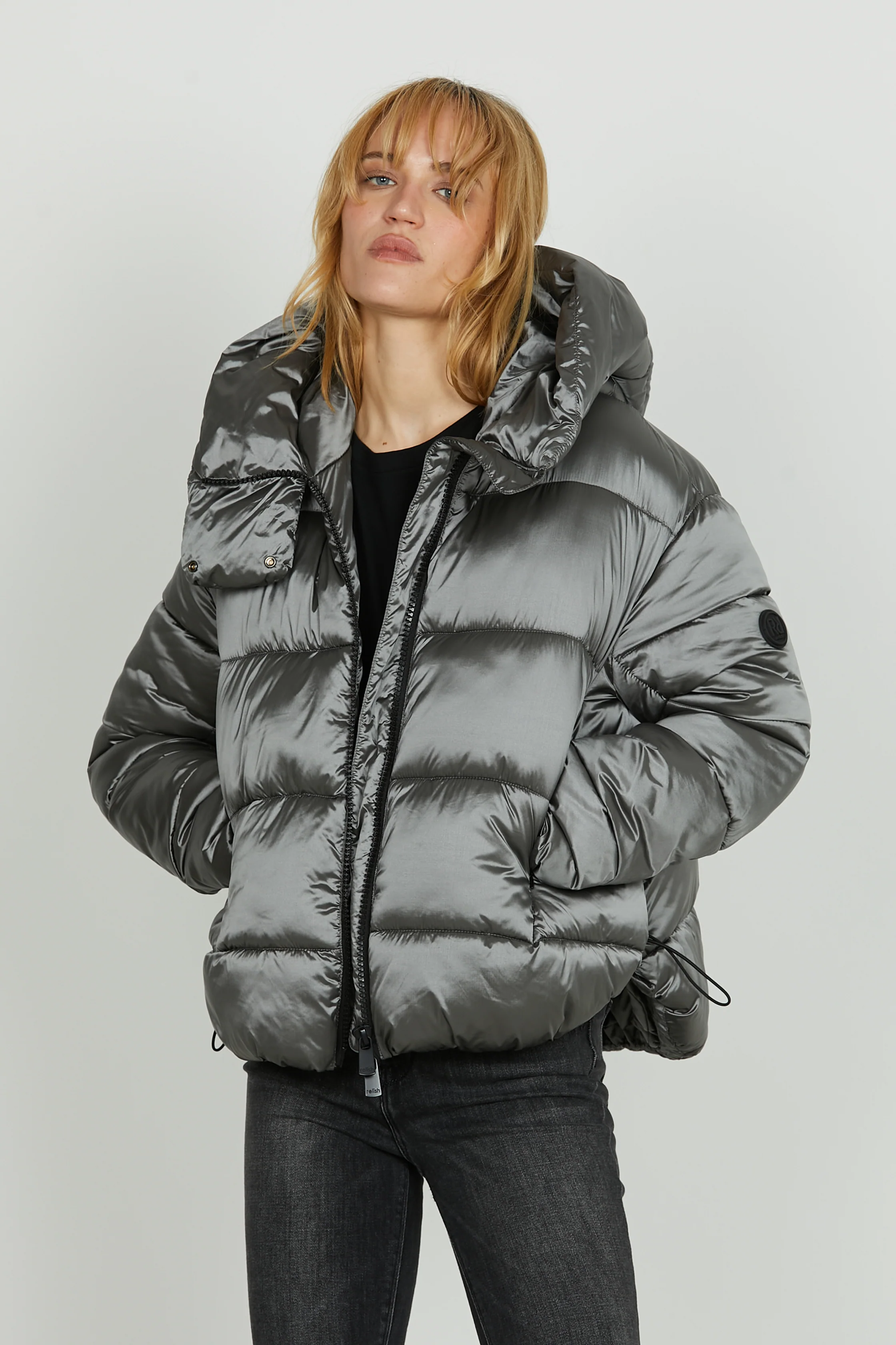 Piumino TONATIUH_A manica lunga asimmetrico con coulisse più cappuccio più zip