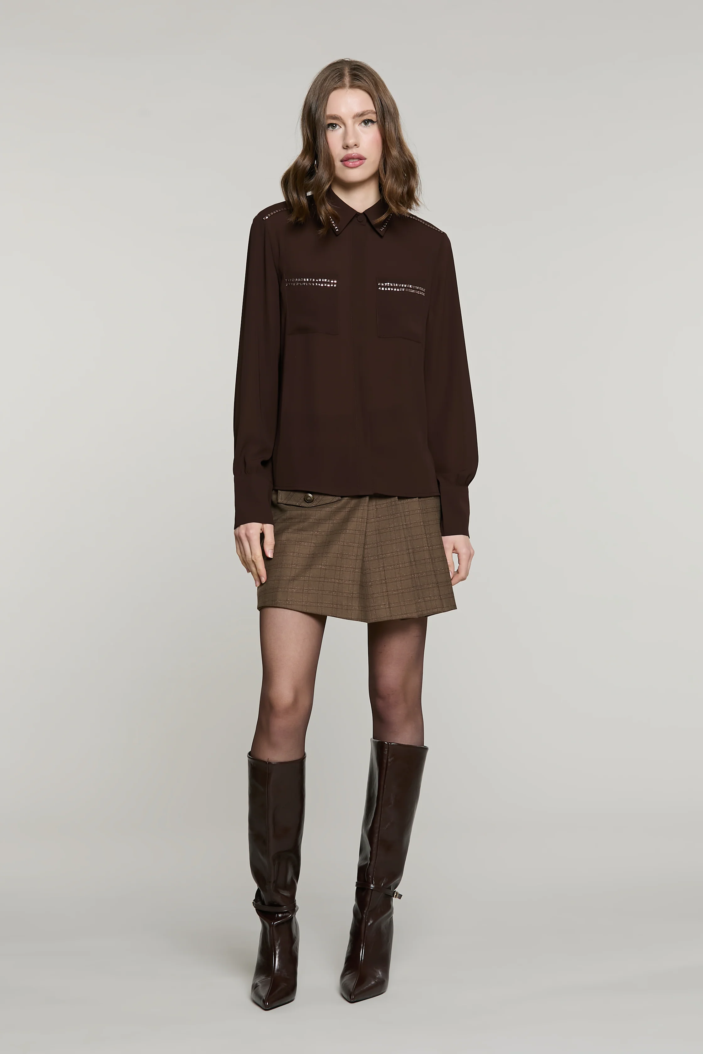 Shorts ACCIAI con pannello più pieghe più patta quadri con lurex - Image 6