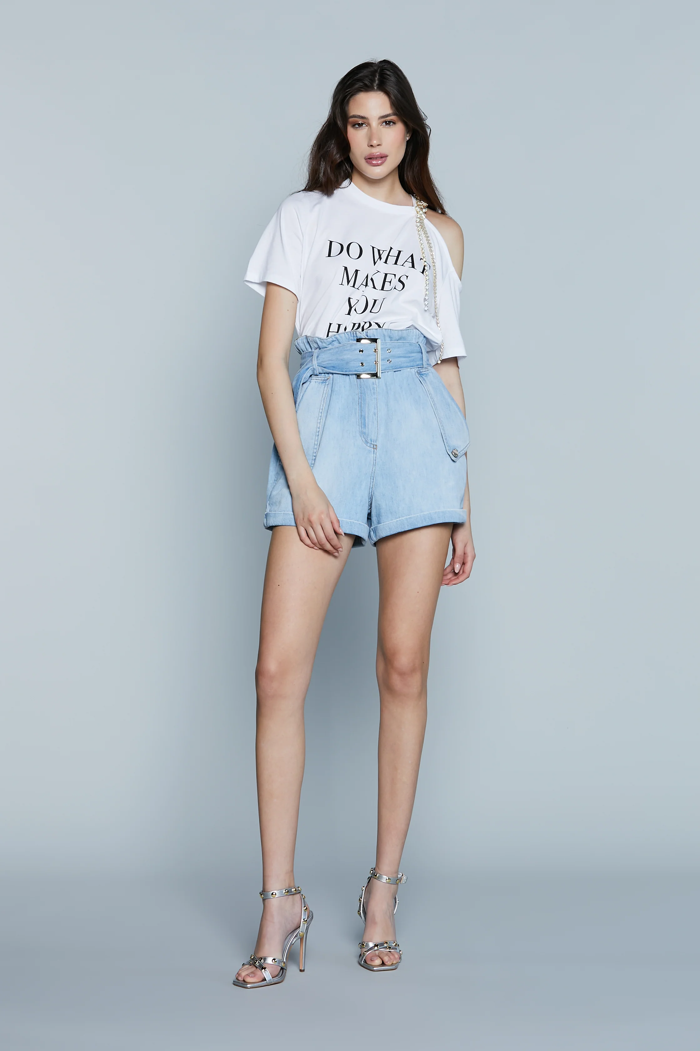 Shorts ELCHE Vita Alta con Elast. più Cint.con Tasche più Patta Punta più Risvolto Denim