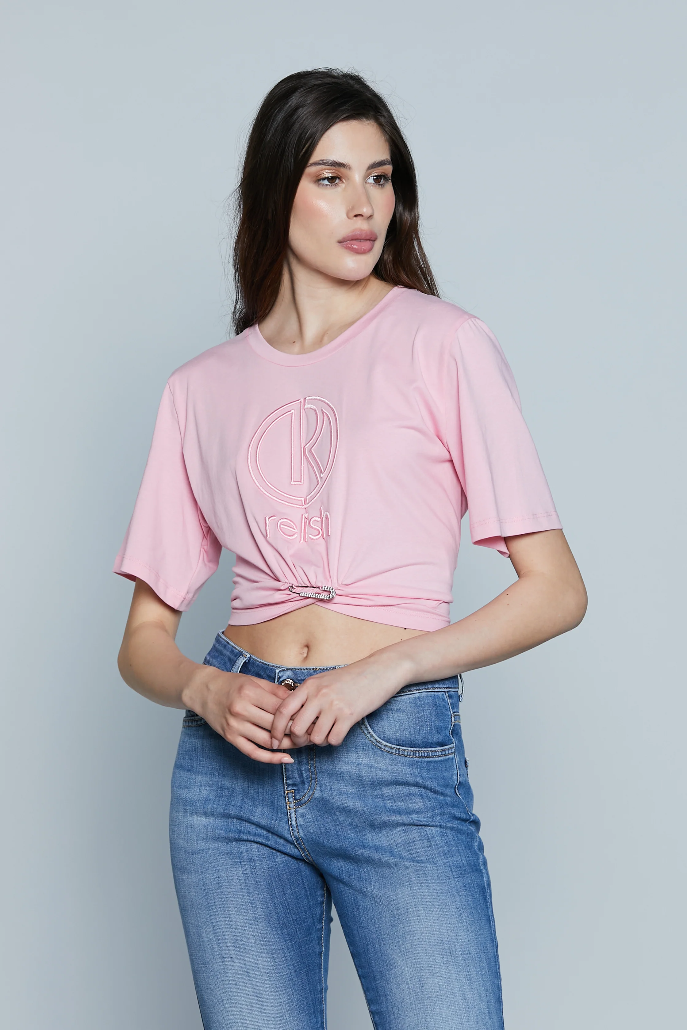 T-Shirt FERROL Corta M/M con Ricamo Logo più Spilla Balia con Strass