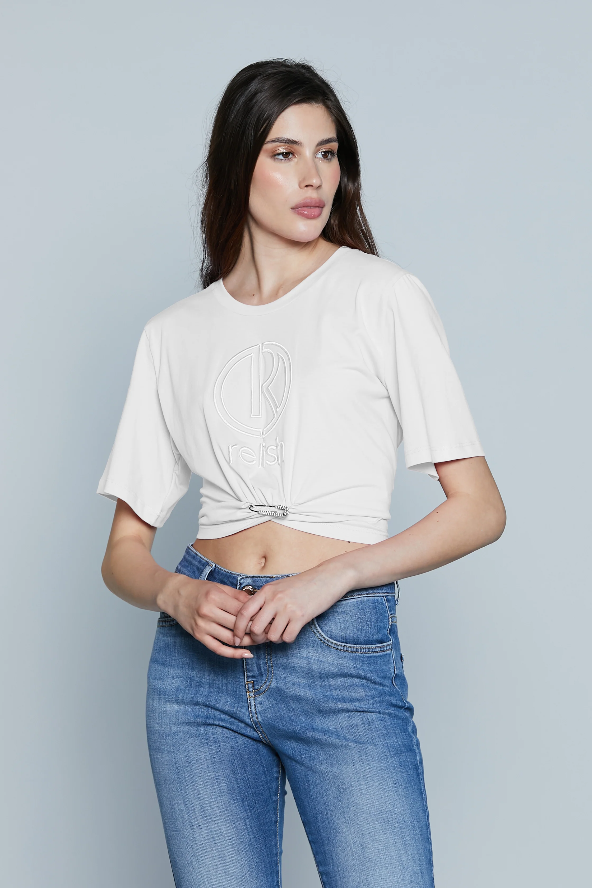 T-Shirt FERROL Corta M/M con Ricamo Logo più Spilla Balia con Strass - Image 6
