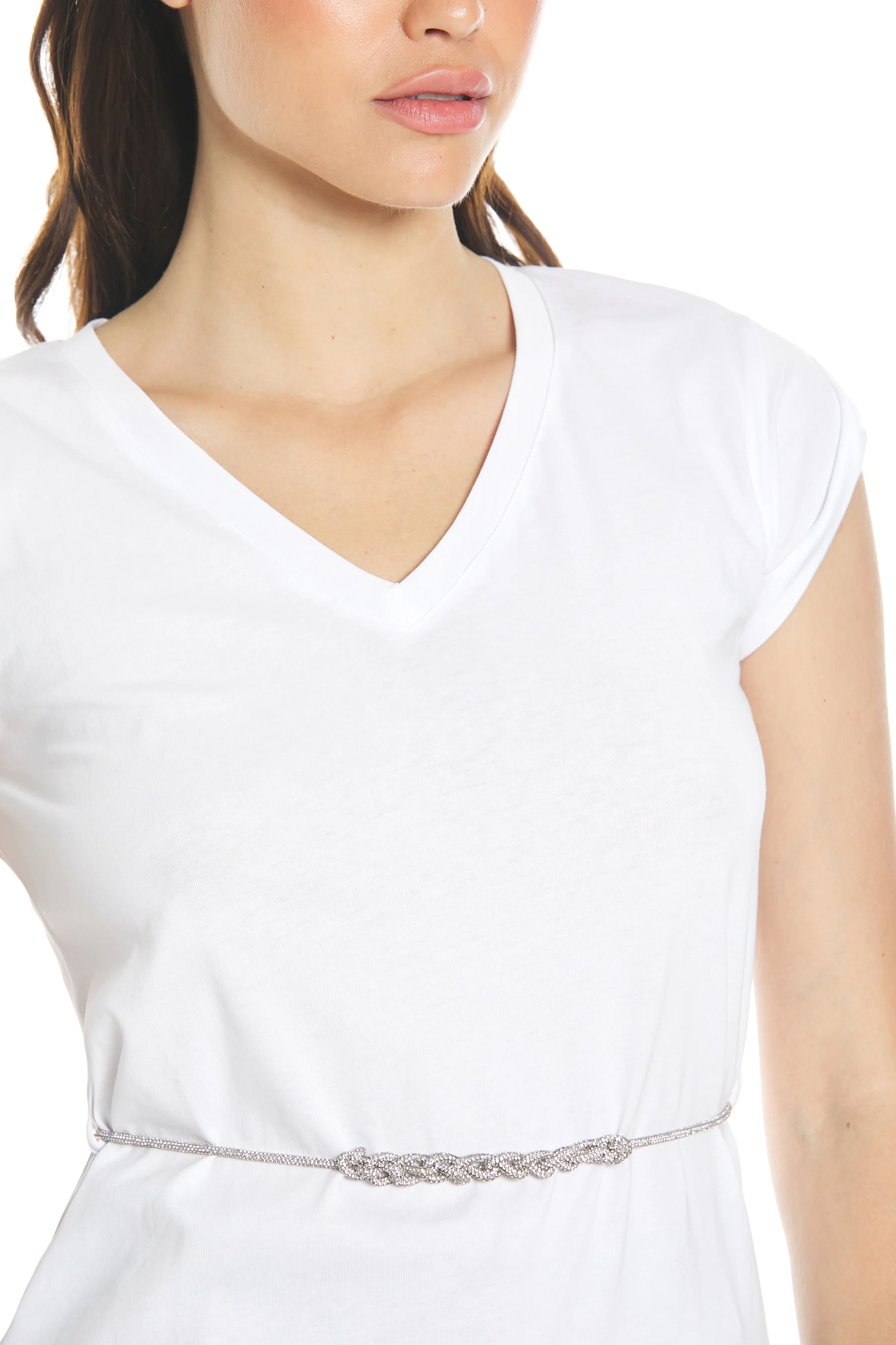 T-shirt FINGERLIME mezza manica con passante scollo v con cintura strass - Image 5