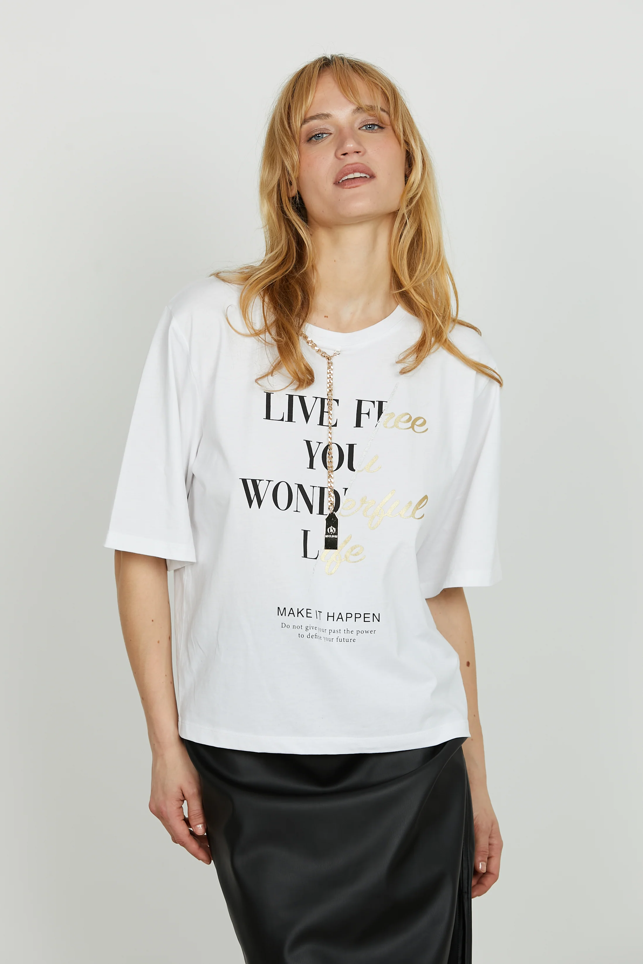 T-shirt HAPPEN mezza manica con catena più placca logo più stampa