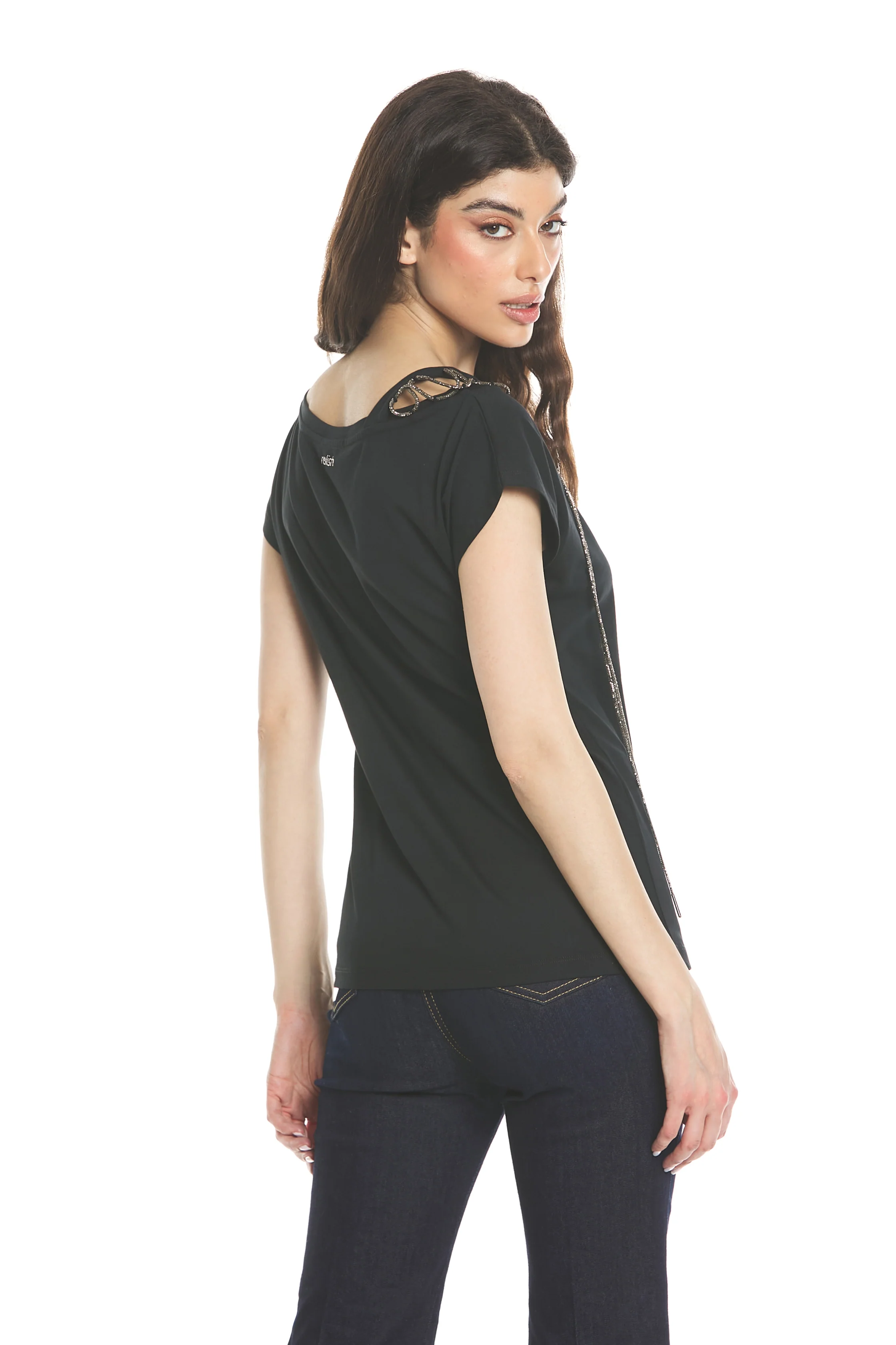 T-shirt HYDRUS mezza manica scollo barca con laccio strass - Image 2