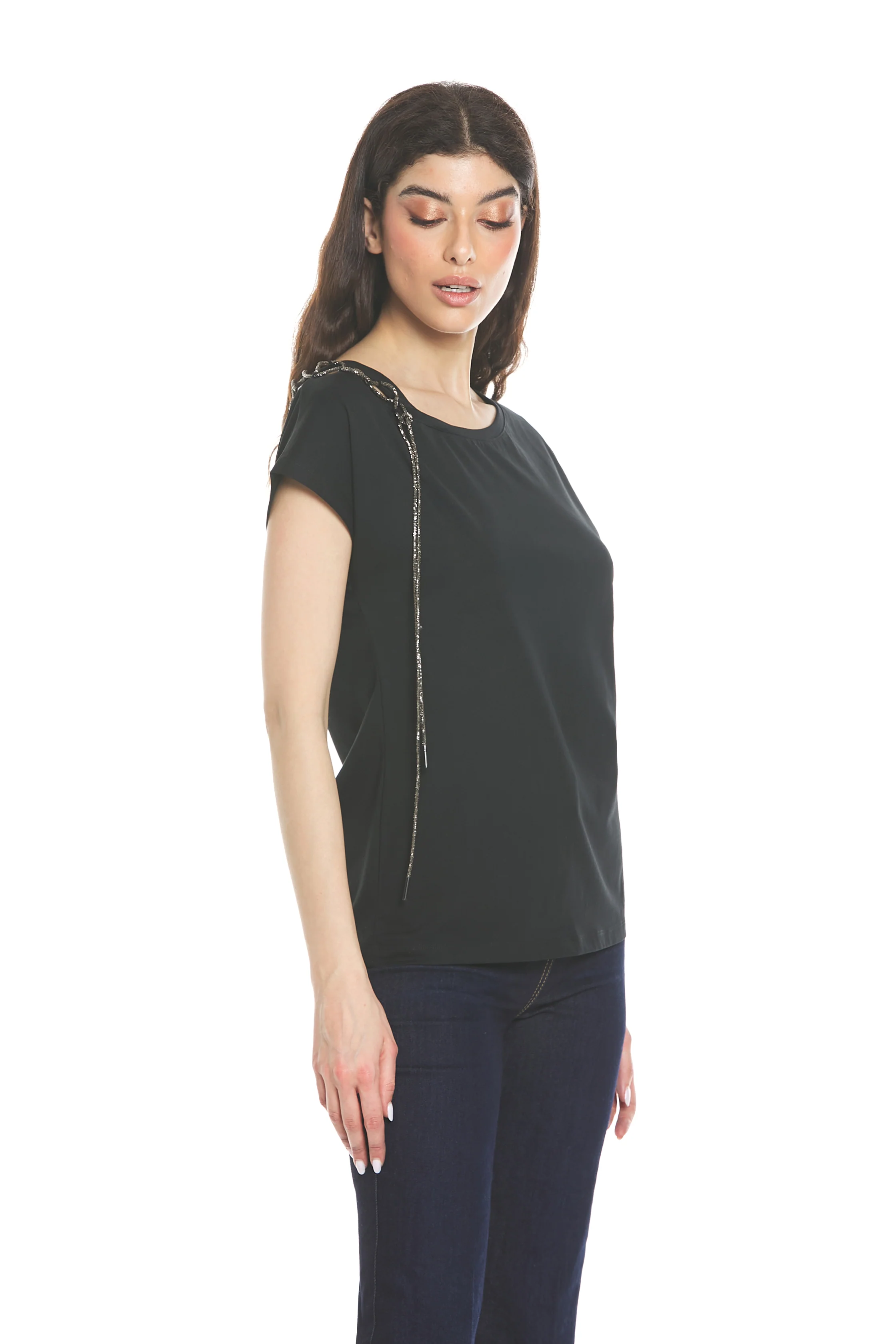 T-shirt HYDRUS mezza manica scollo barca con laccio strass - Image 3