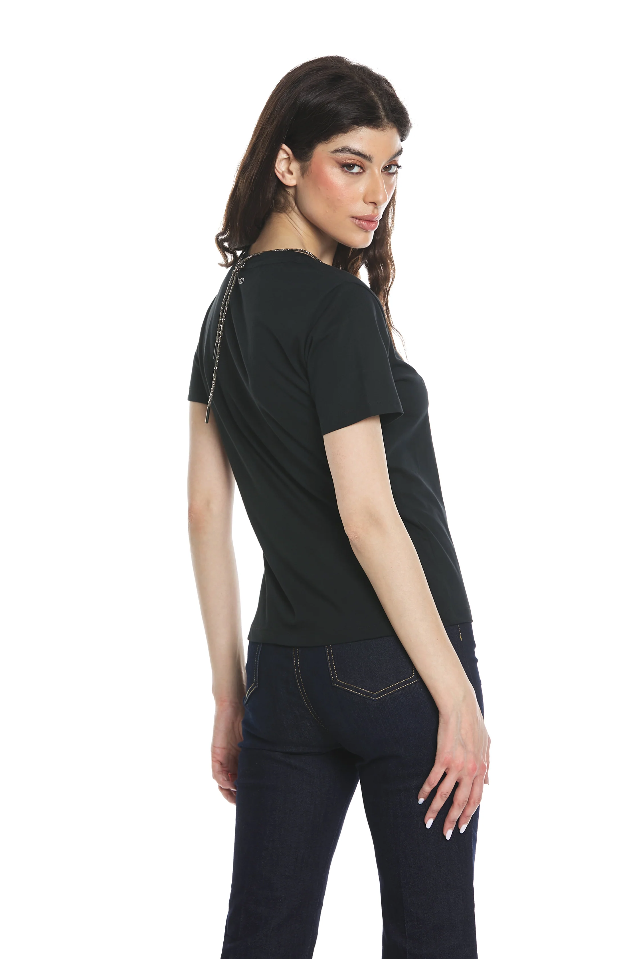 T-shirt KAFFIRLIME mezza manica con collana/laccio strass - Image 4