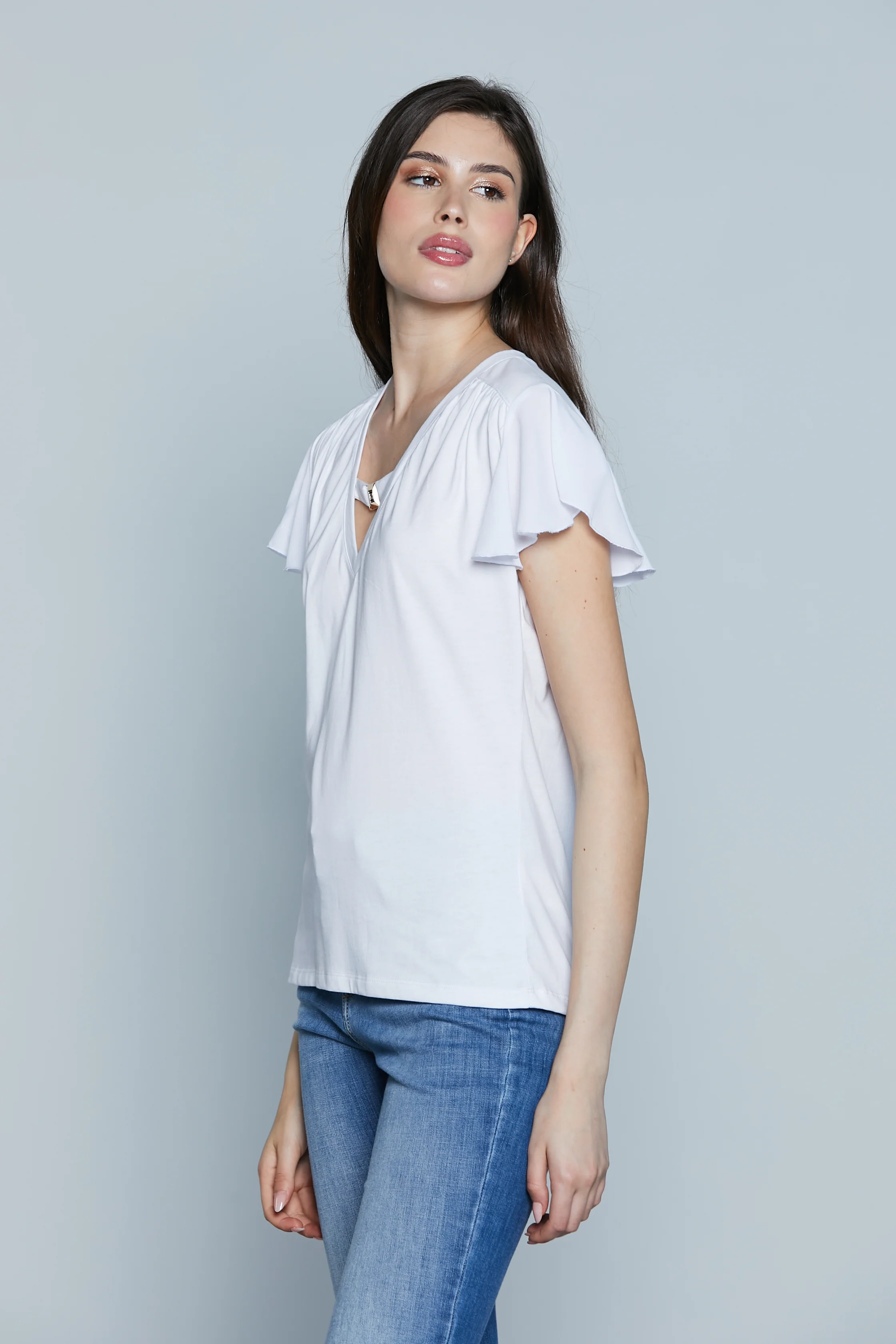 T-Shirt MANRESA M/M Georgette Scollo V con Passante Logo - Image 2