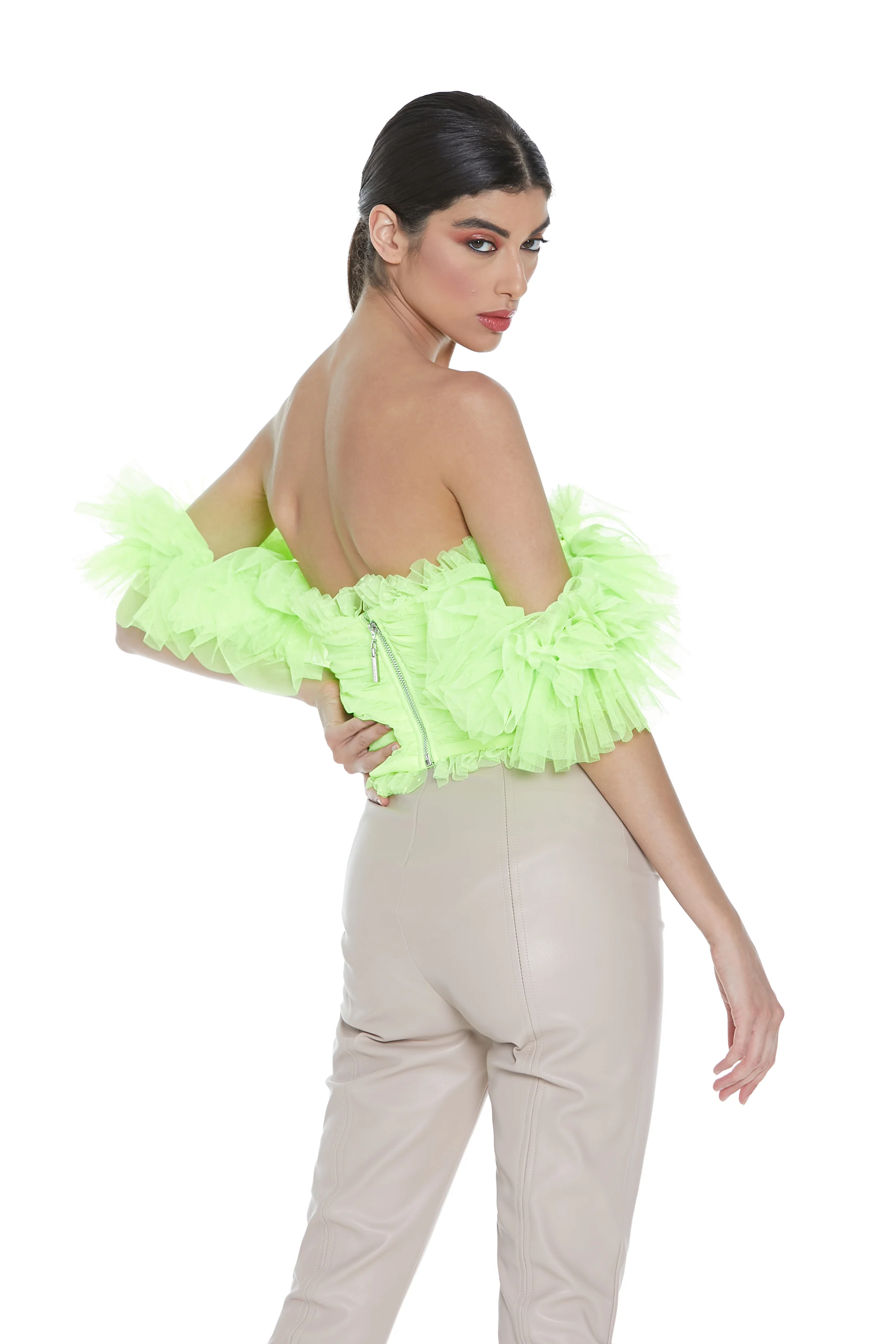 Top ELIF mezza manica con rouches tulle scollo barca corpetto con zip più pieghe t.plumet - Image 5
