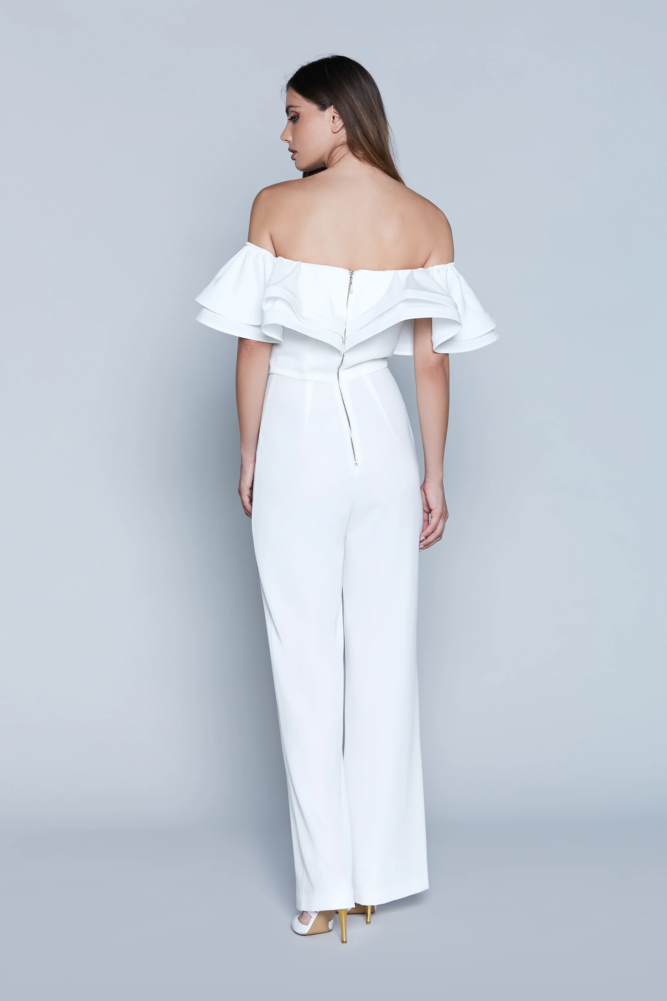Jumpsuit SPLENDIDA lunga mezza manica scollo barca con rouches - Image 3